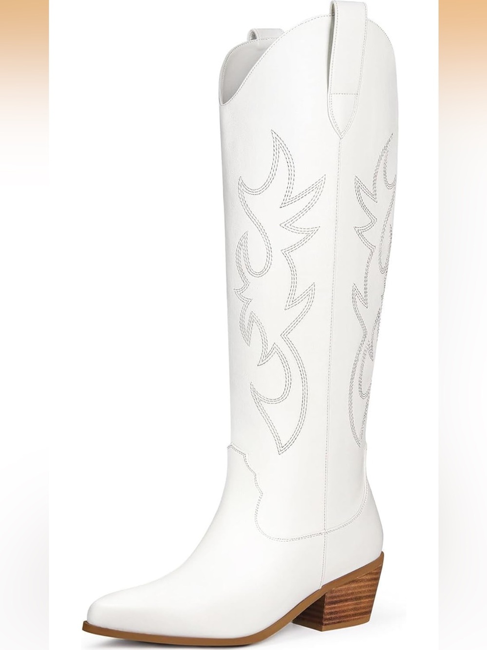 White Women's Knee-High Western Boot - Classic Stitch Detail